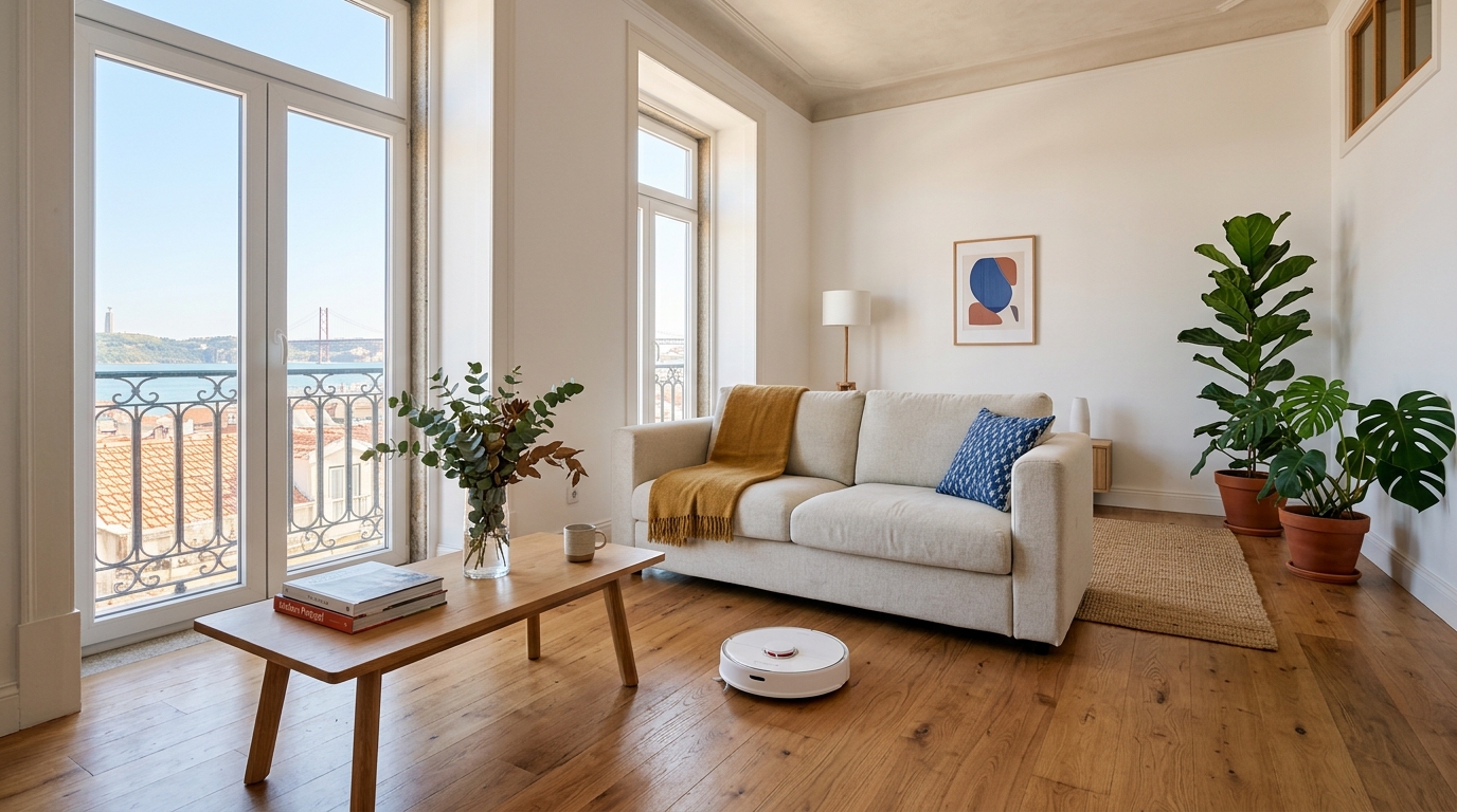 Robô aspirador em apartamento português
